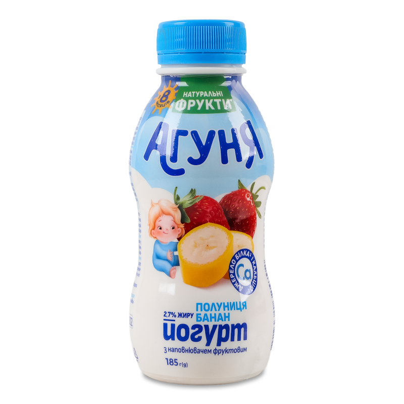 Йогурт питний Полуниця-банан від 8місяців 2,7% 185г пет Агуня