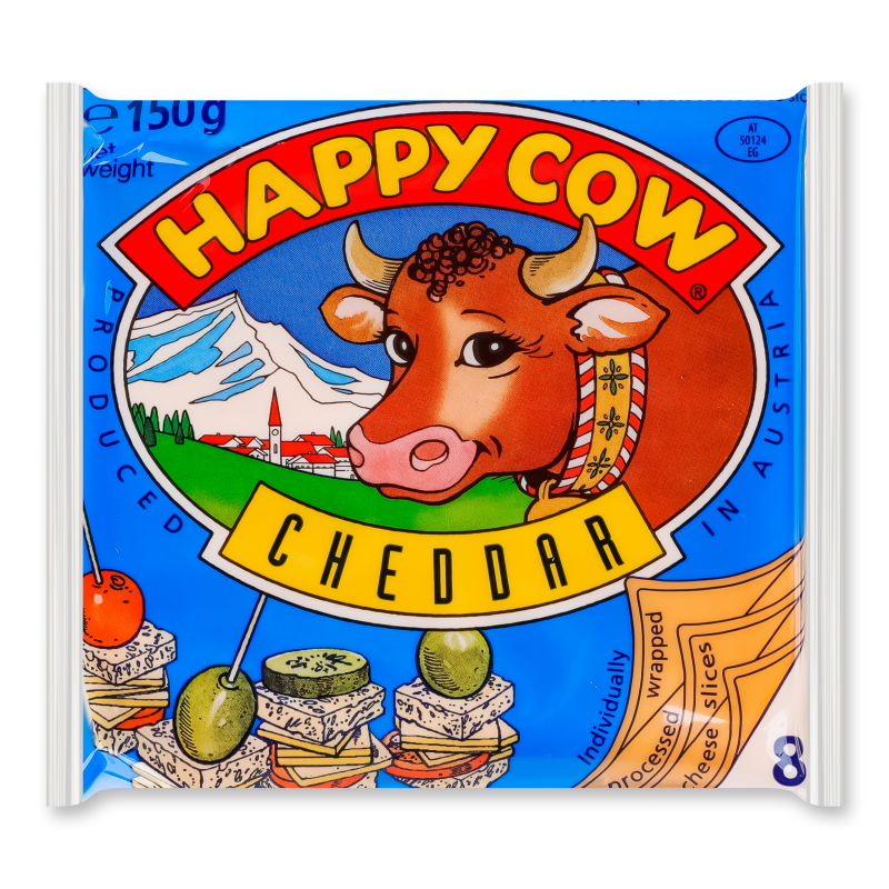 Сир плавлений Чеддар 35% нарізка 150г Happy Cow
