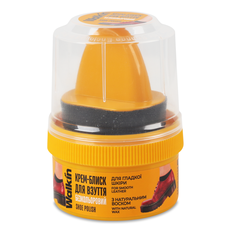 Крем-блиск д/взуття з гладкої шкіри безбарвний з аплікатором 50мл Волкін