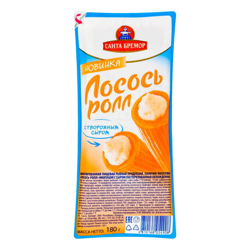 Палички лососеві з сиром кисломолочним Лосось ролл Санта Бремор в/у