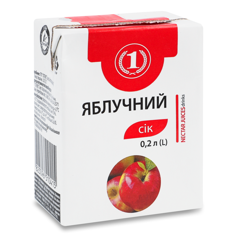 Сік яблучний 0,2л т/п ТМ “1”