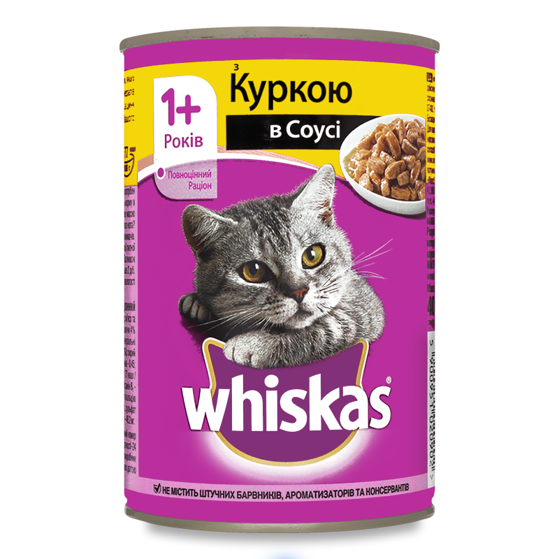 Корм д/дорослих котів з куркою в соусі 400г ж/б Whiskas
