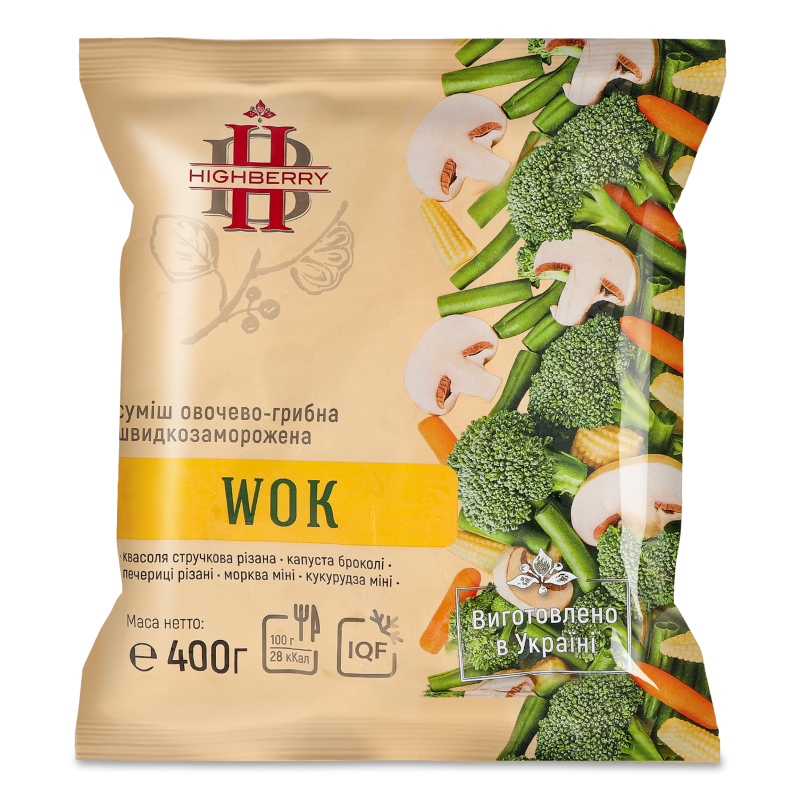 Суміш овочево-грибна Вок швидкозаморожена 400г Highberry