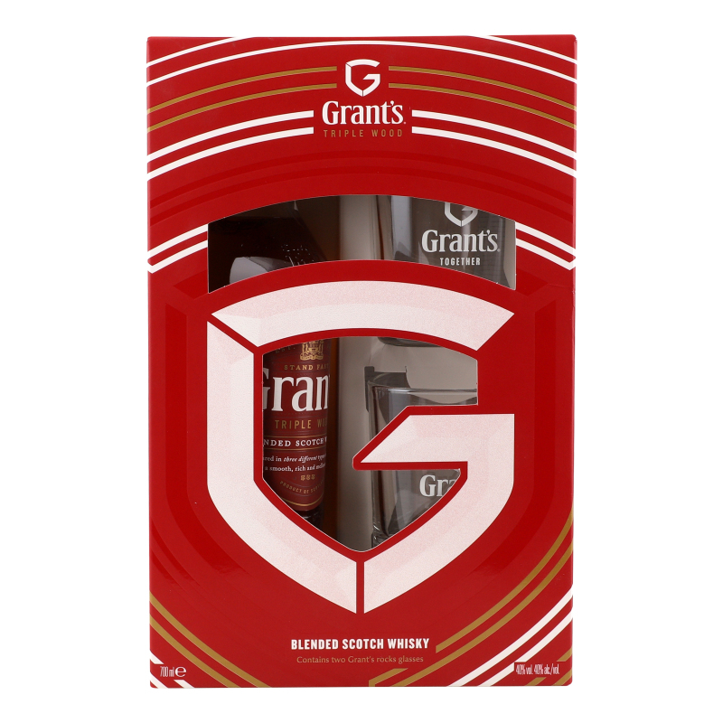 Набор Виски Triplewood 40% 0.7л+2 стакана Grant's 1шт Grant's