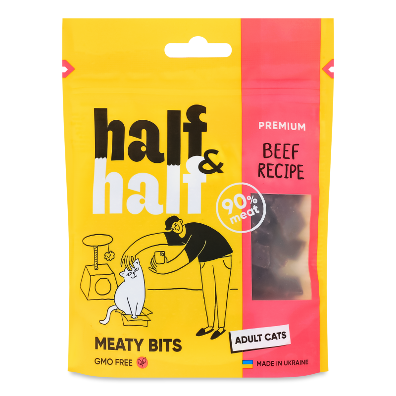 Ласощі д/котів м”ясні шматочки з яловичиною 50г Хаф енд Хаф