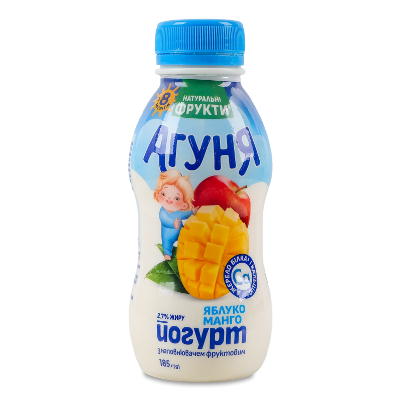 Йогурт питний з наповнювачем Яблуко-манго від 8місяців 2,7% 185г пет Агуня