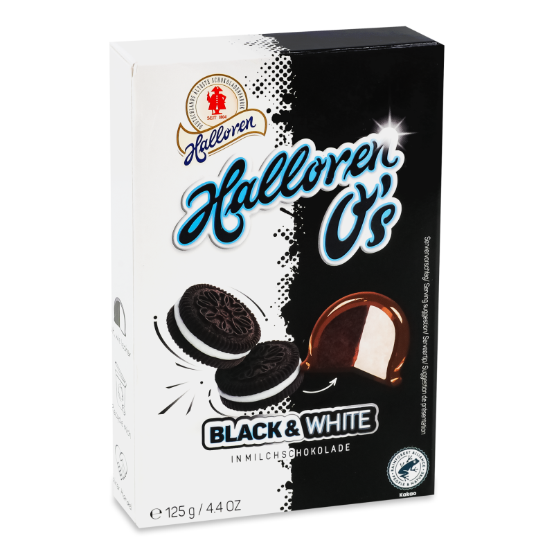 Цукерки O’s Black&White в молочному шоколаді 125г Halloren