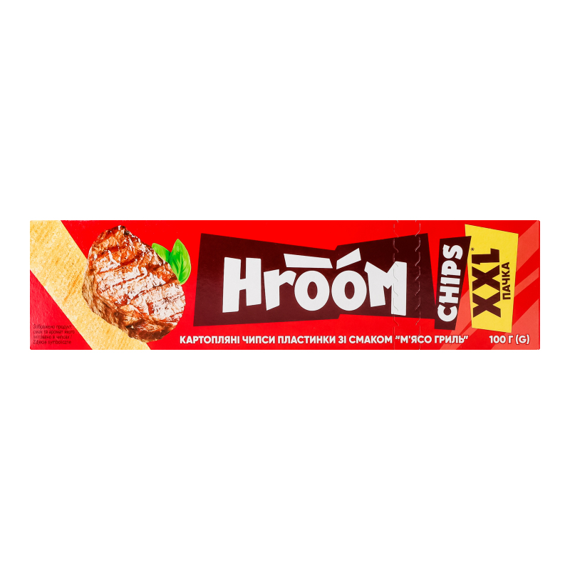 Чипсы картофельные пластинки Мясо гриль XXL Hroom! к/у 100г Hroom ...