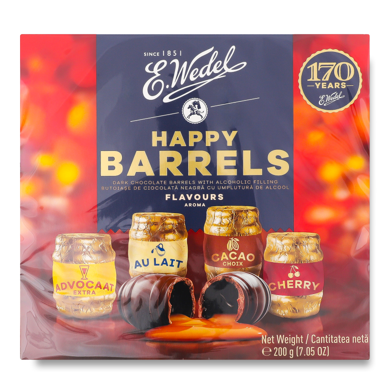 Цукерки Хеппі баррелз з чорного шоколаду класичне асорті 200г Е. Ведель