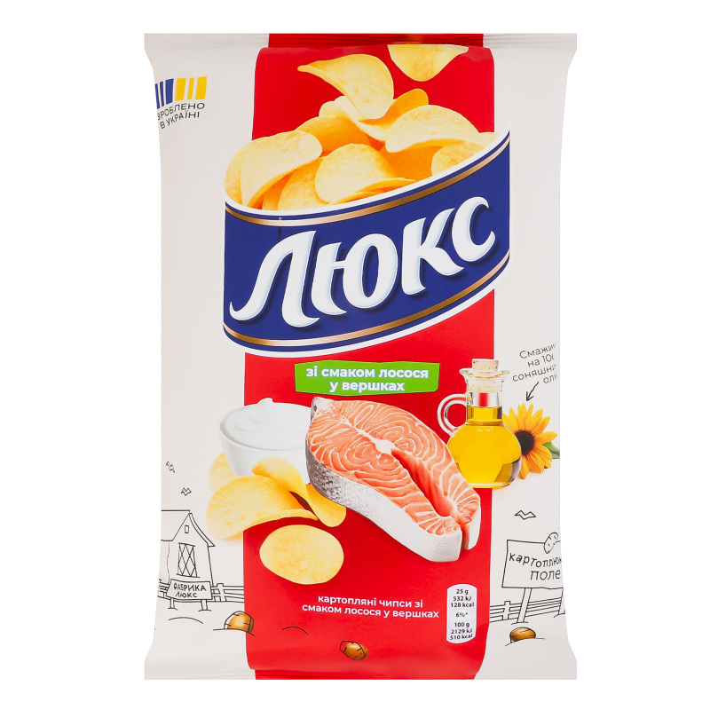 Чипси картопляні зі смаком лосося у вершках Люкс м/у