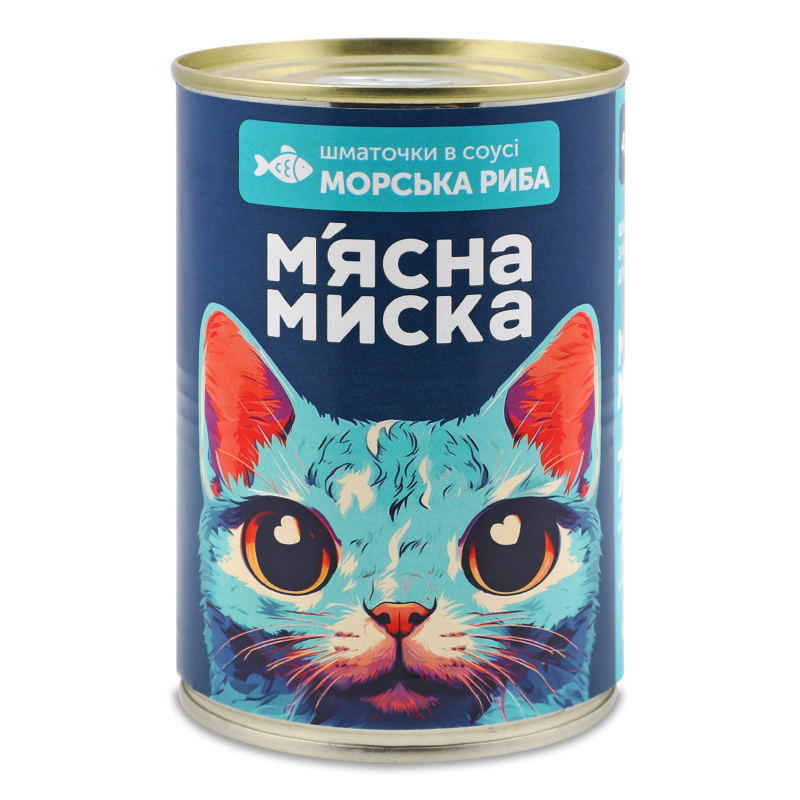 Корм д/дорослих котів Шматочки з морською рибою в соусі 415г ж/б М”ясна миска