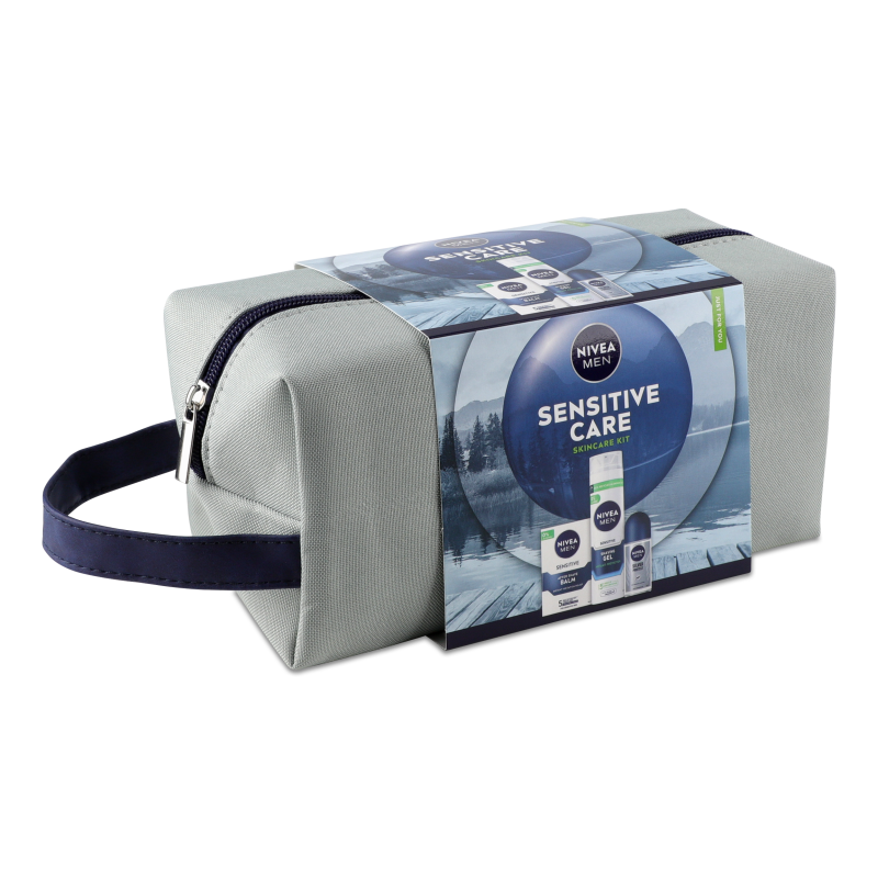 Набір Sensitive Care Бальзам п/гоління 100мл+Гель д/гоління 200мл+Антиперспірант Срібний захист 50мл+Косметичка Nivea Men