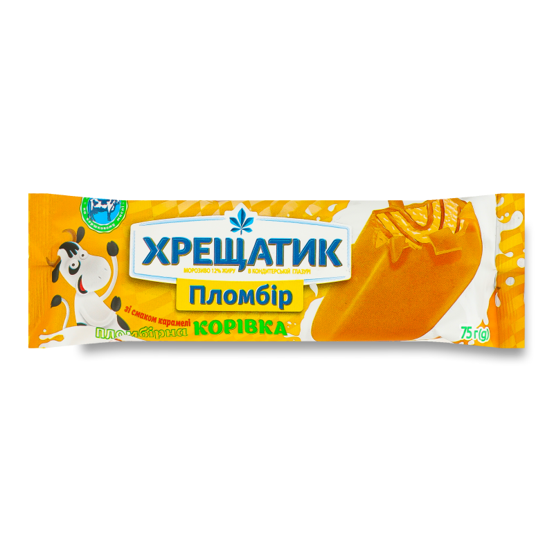 Морозиво Пломбірна корівка з смаком карамелі в глазурі ескімо 75гХрещатик