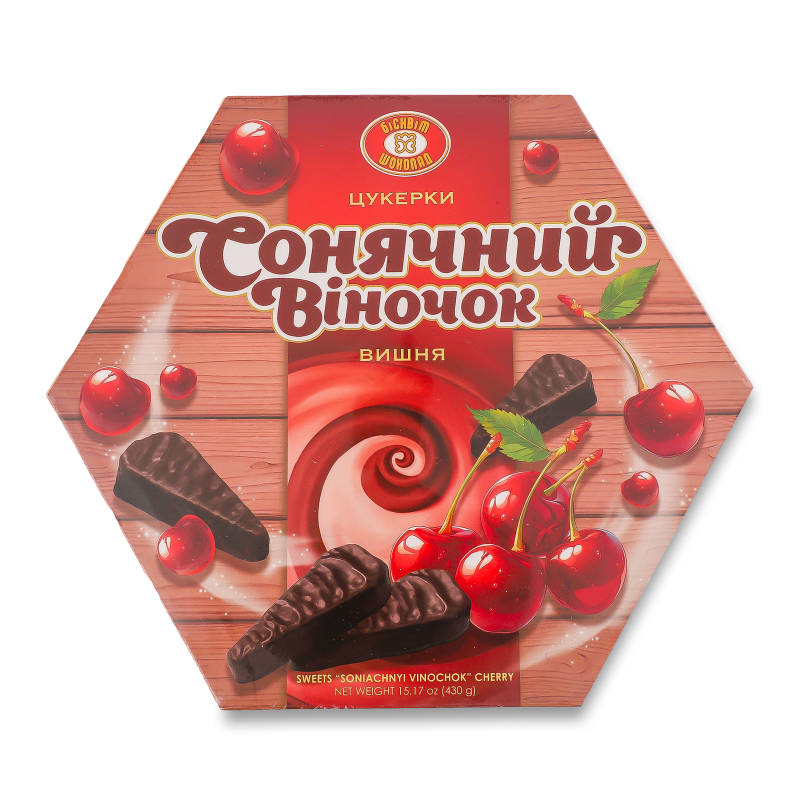 Цукерки Сонячний віночок Вишня 430г Бісквіт-шоколад