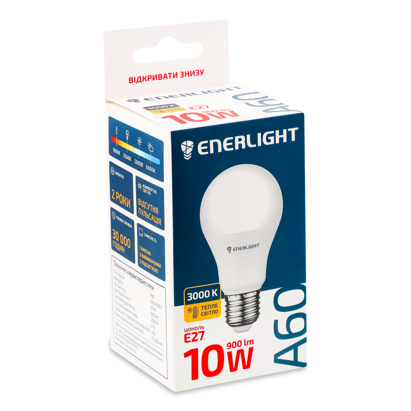 Лампа світлодіодна A60 10Вт 3000K E27 Enerlight