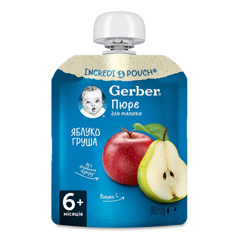 Пюре фруктове Яблуко та груша від 6місяців 90г пауч Гербер