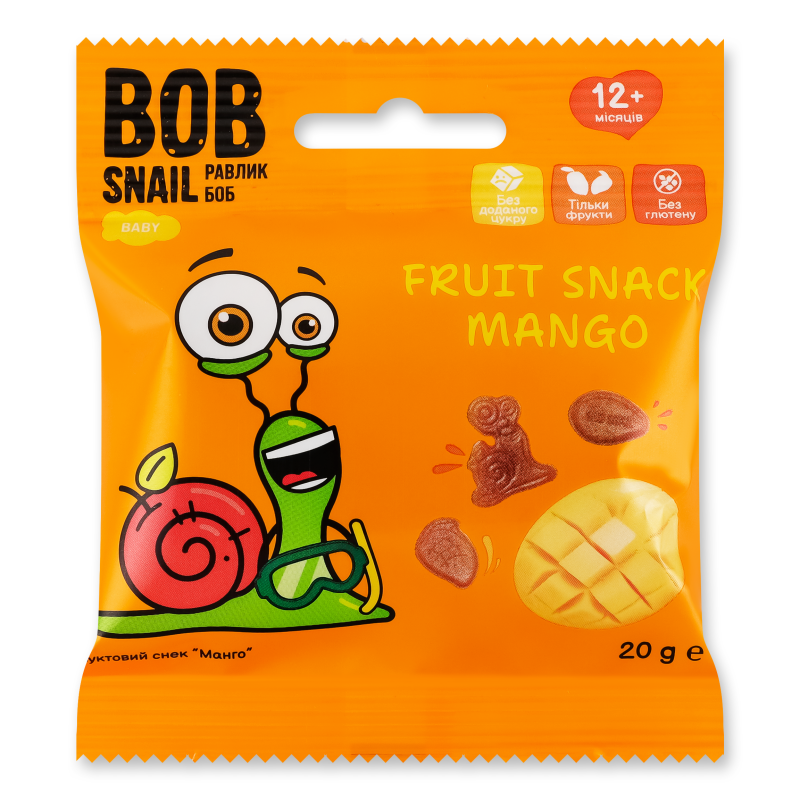 Снек фруктовий дитячий Манго від 12місяців 20г Bob Snail