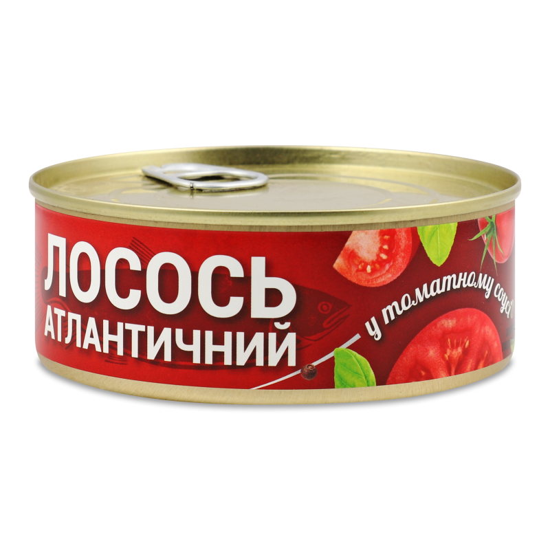 Лосось атлантичний в томатному соусі 230г ж/б з ключем Банга