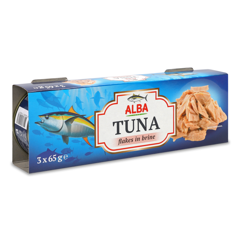 Тунець шматочками у власному соку 3*65г ж/б з ключем Alba Food