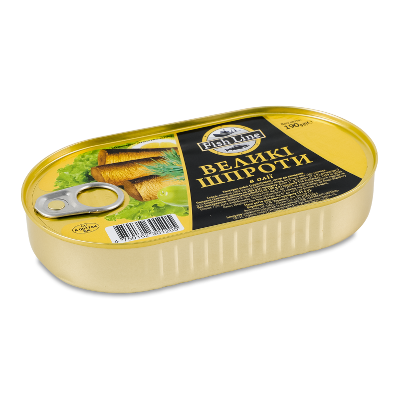 Шпроти великі в олії 190г ж/б з ключем Фіш Лайн