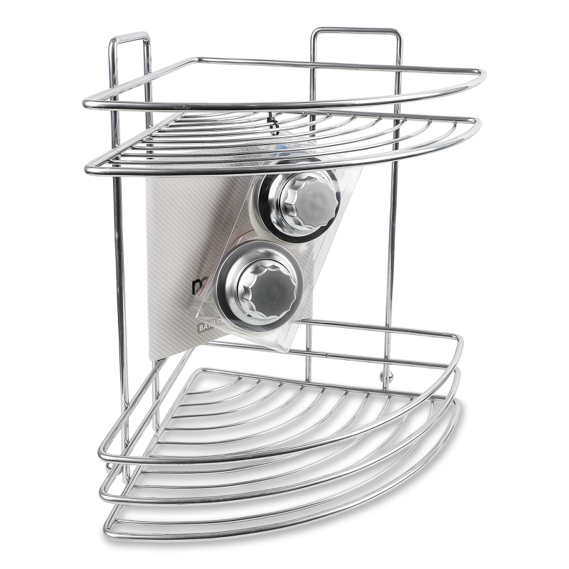 Поличка д/ванної кімнати нержавіюча сталь кутова з гачками 22*22*40см VKB-728 Окіанус