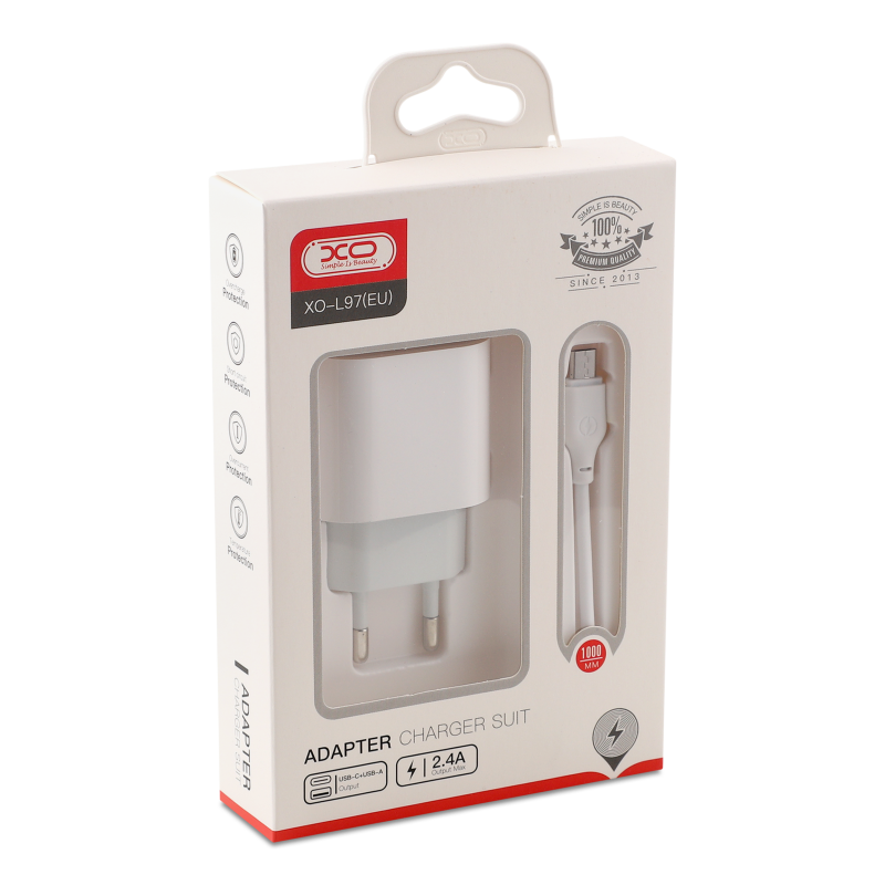 Пристрій зарядний мережевий 2USB Type-C 12W+Кабель USB ХО