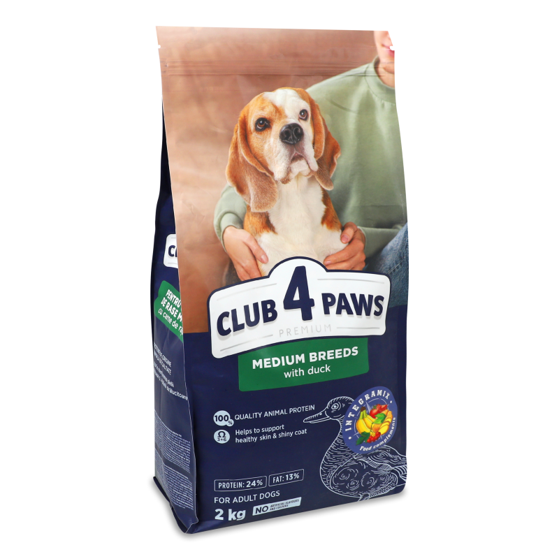 Корм д/дорослих собак середніх порід Premium з качкою сухий 2кг Club 4 Paws