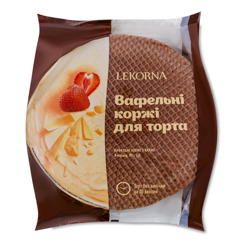 Коржі д/торту вафельні з додаванням какао 90г Лекорна