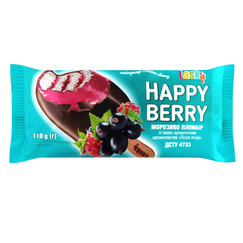 Мороженое 14% пломбир Лесные ягоды Happy bear Laska м/у 110г Laska