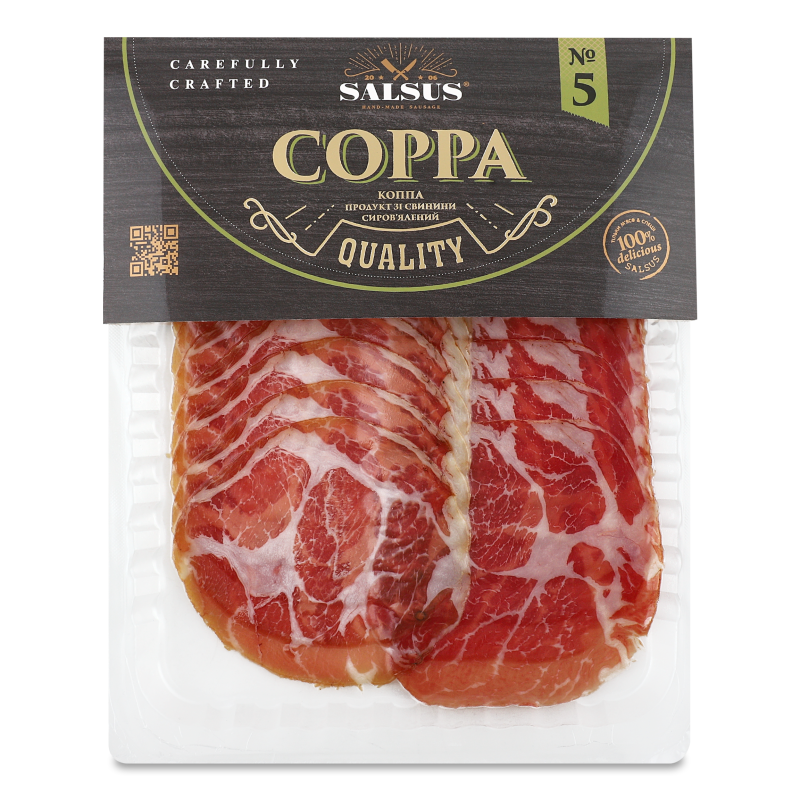 Продукт з свинини Коппа с/в в/г нарізка 100г в/у Салсус