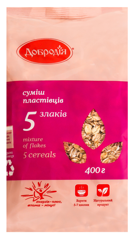 Суміш пластівців 5 злаків 400г Добродія