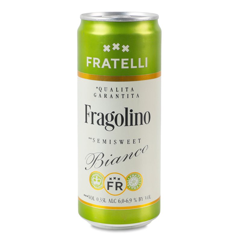 Напій винний Fragolino Bianco білий н/солодкий газований 6-6,9% 330мл ж/б Fratelli
