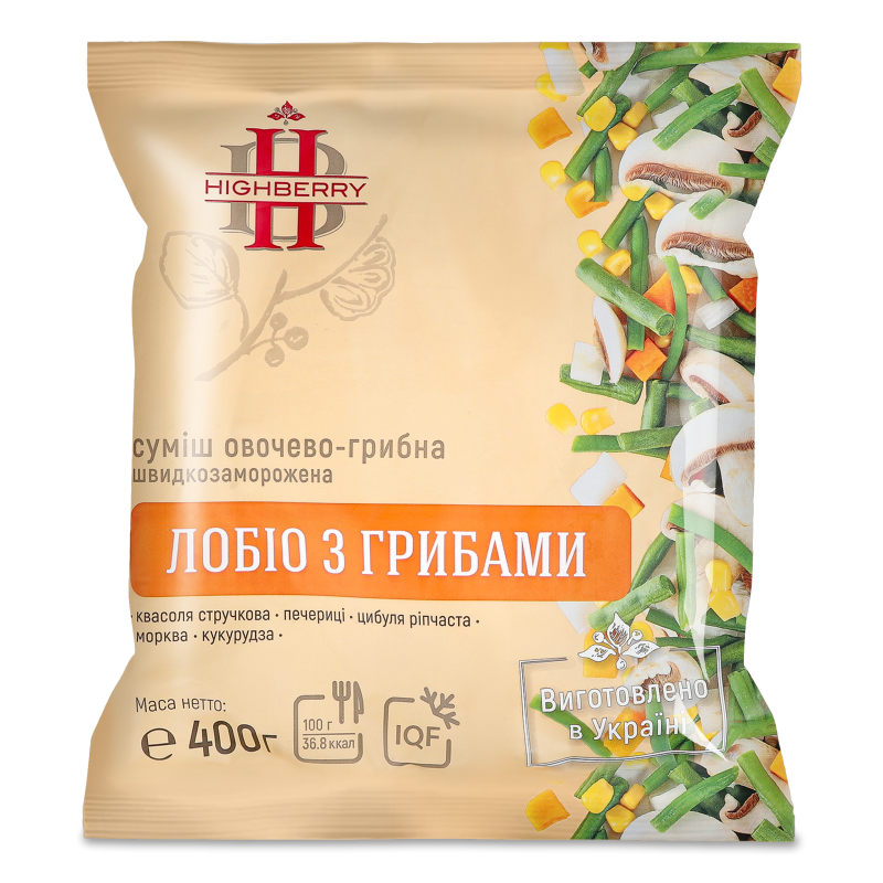 Суміш Лобіо з грибами с/м 400г Хайберрі