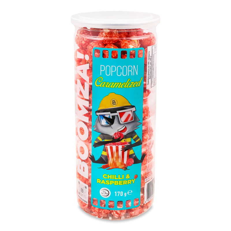 Попкорн Чилі з малиною карамелізований 170г тубус Бумза