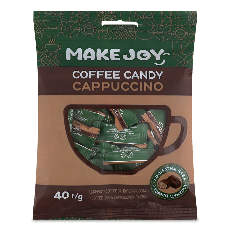 Карамель льодяникова Coffee candy cappuccino 40г Make Joy