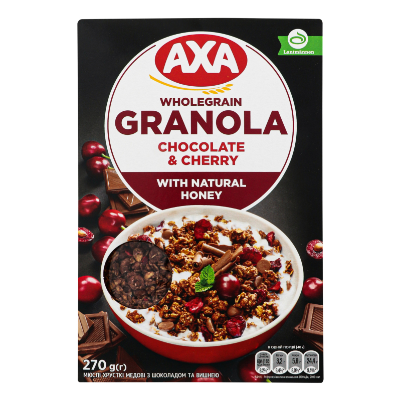 Мюсли медовые хрустящие Chocolate&Cherry Granola Axa к/у 270г Axa ...