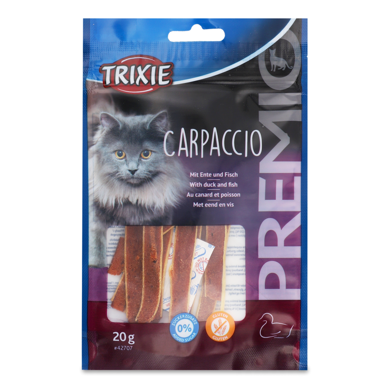 Ласощі д/котів Преміо Карпаччо качка та риба 20г Тріксі