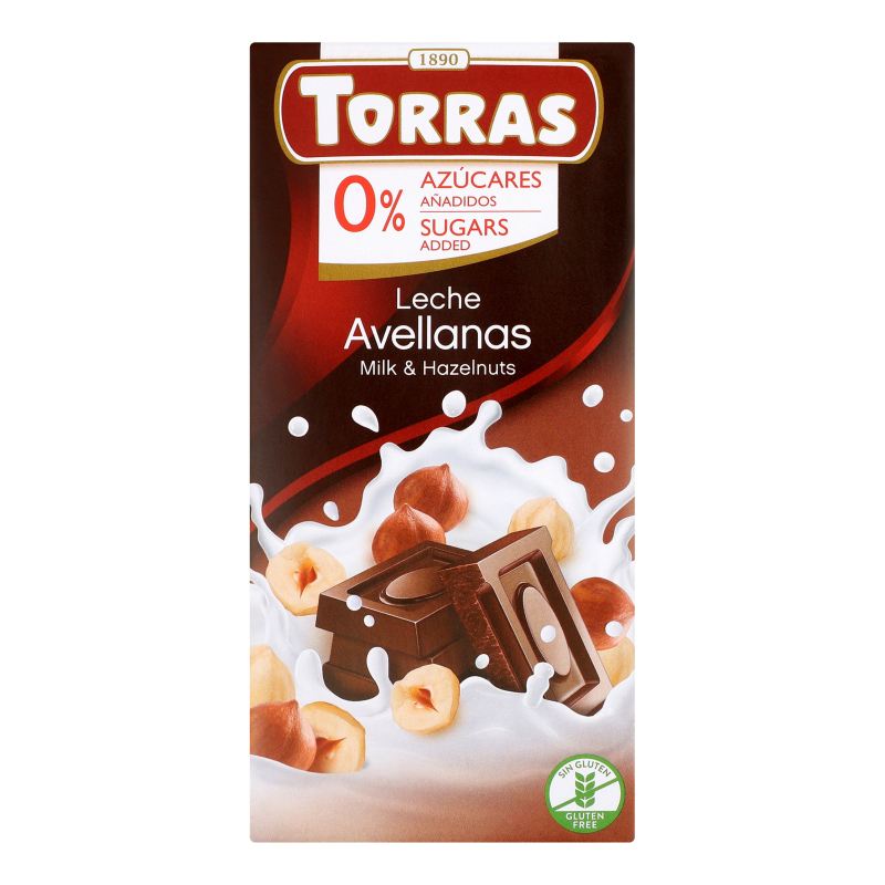 Шоколад молочний з лісовим горіхом без цукру Torras м/у