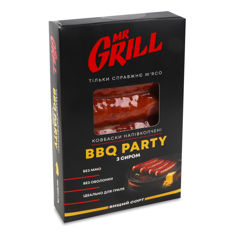 Ковбаски BBQ party з сиром н/к в/г 350г в/у коробка Mr.Grill