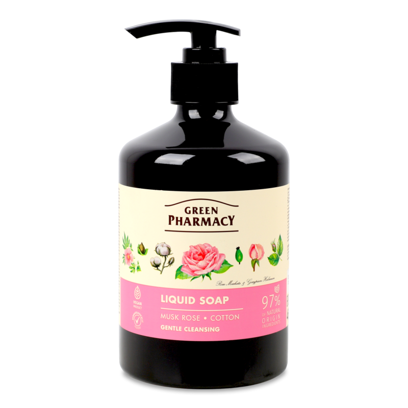 Крем-мило рідке Мускусна троянда та бавовна 460мл з дозатором Green Pharmacy