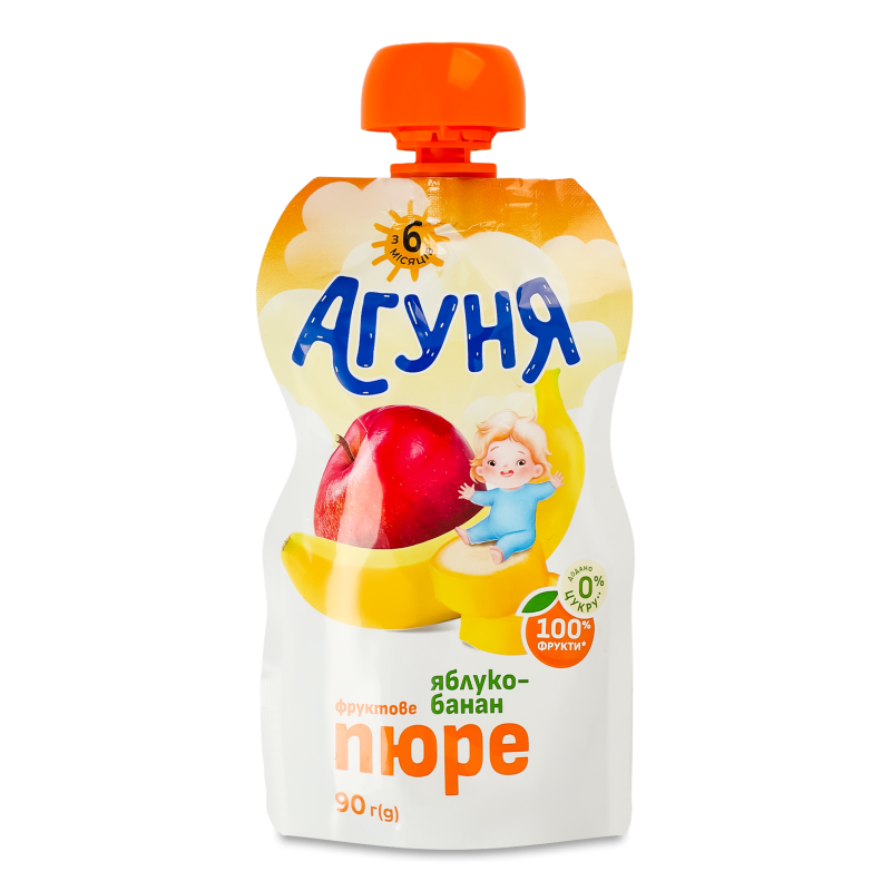 Пюре дитяче яблучно-бананове від 6місяців 90г пауч Агуня