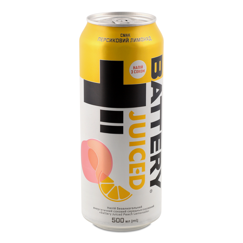Напій енергетичний безалкогольний соковий Peach Lemonade середньогазований 500мл ж/б Battery