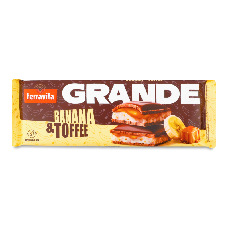 Шоколад молочний з начинкою Банан та Тоффі 235г Terravita