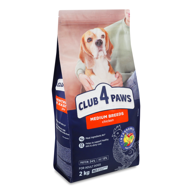 Корм д/дорослих собак середніх порід Преміум сухий 2кг Клуб 4 лапи