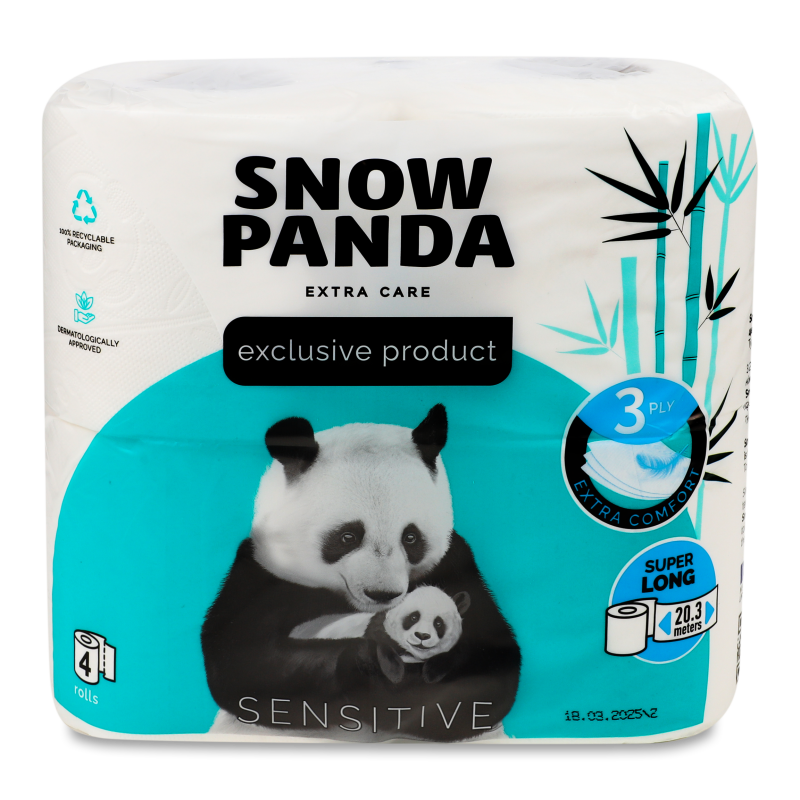 Папір туалетний Sensitive 3шари 4шт Snow Panda