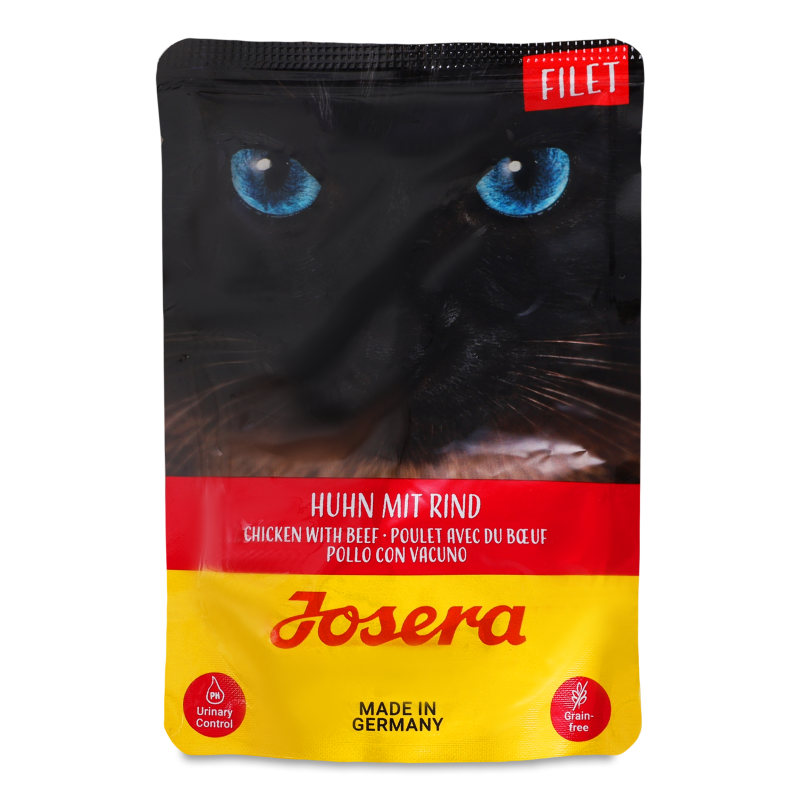 Корм д/дорослих котів Філе Курка з яловичиною 70г пауч Йозера