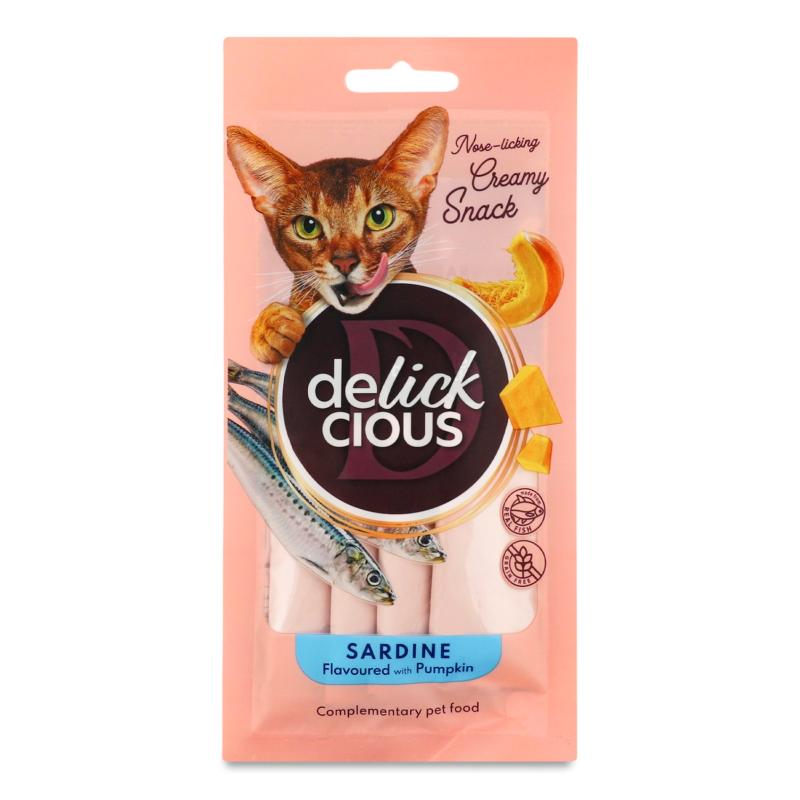 Ласощі д/котів Сардина з додаванням гарбуза 4*15г м/у Delickcious