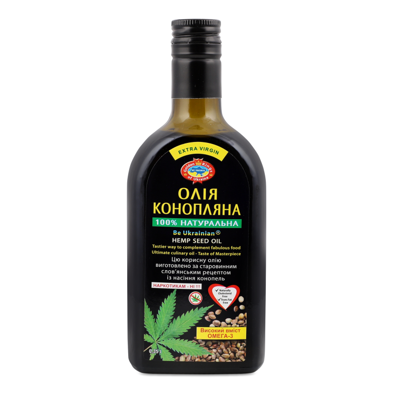 Олія конопляна перший холодний віджим 350мл скло Golden Kings of Ukraine