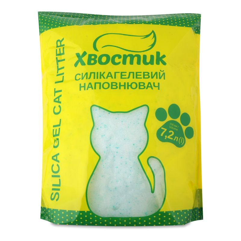Наповнювач д/котячих туалетів силікагелевий з зеленими гранулами 7,2л Хвостик