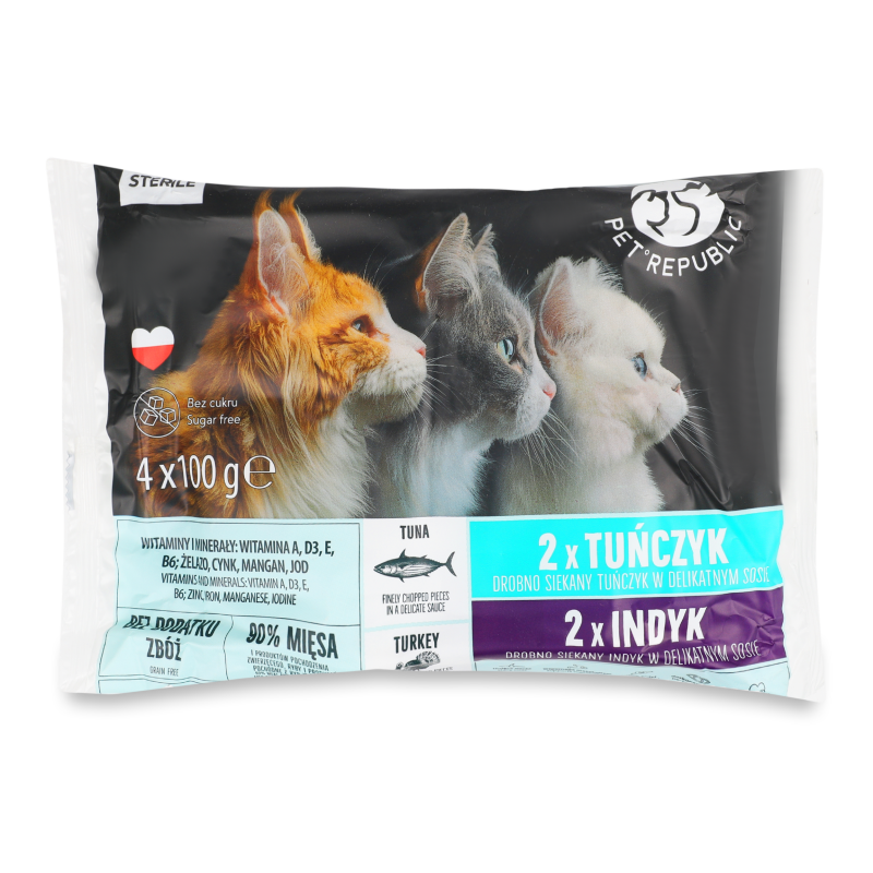 Корм д/котів Шматочки тунця/індички в соусі 2*2*100г пауч Pet Republic